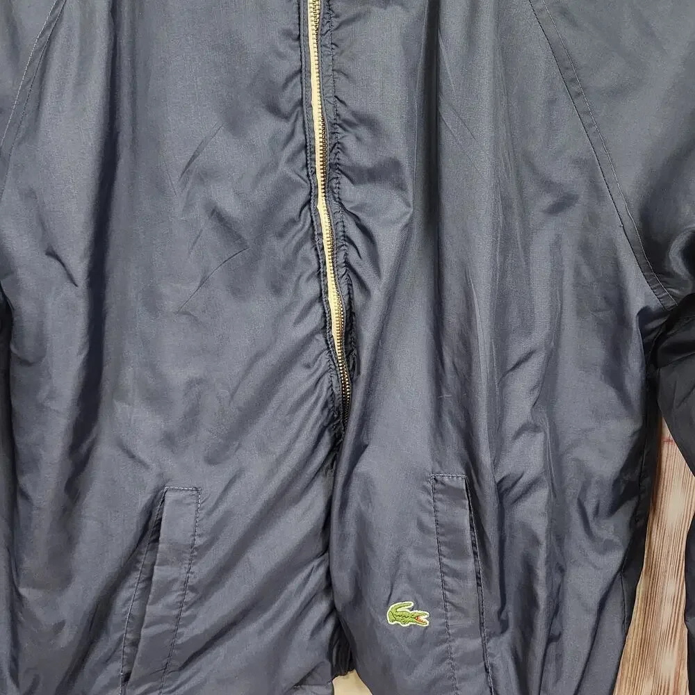 Lacoste Reversible Jacket Men's XL Navy Blue Tan Croc Logo Full Zip Bomber